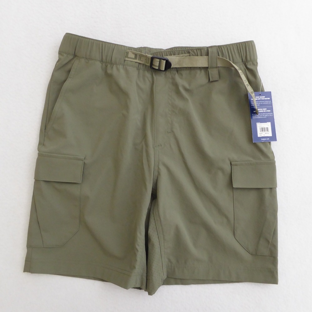 Huk Creekbed Cargo Shorts Mens Size Small Olive Green Performance Fishing Belted